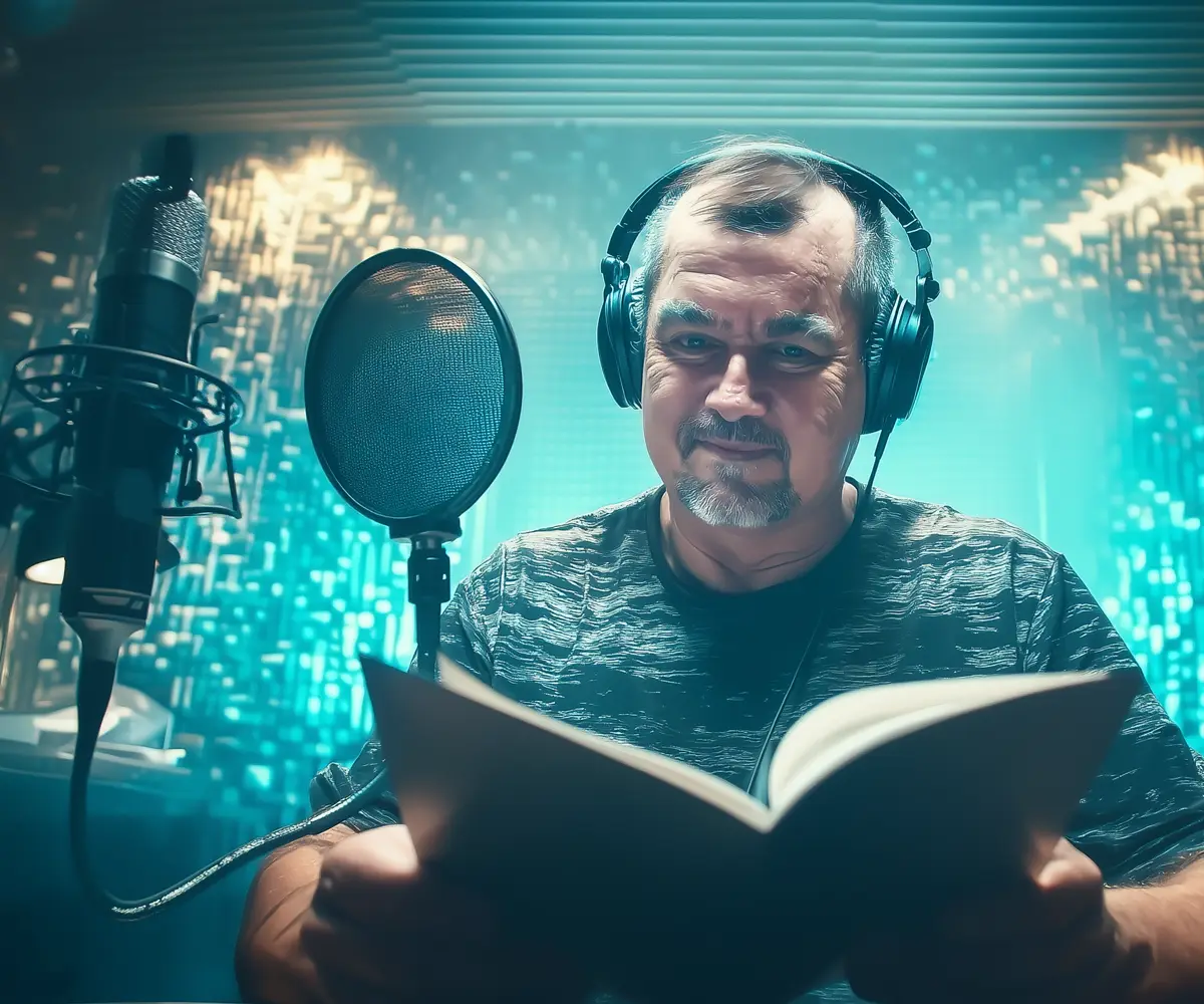 Hörbuchsprecher in der Sprecherkabine